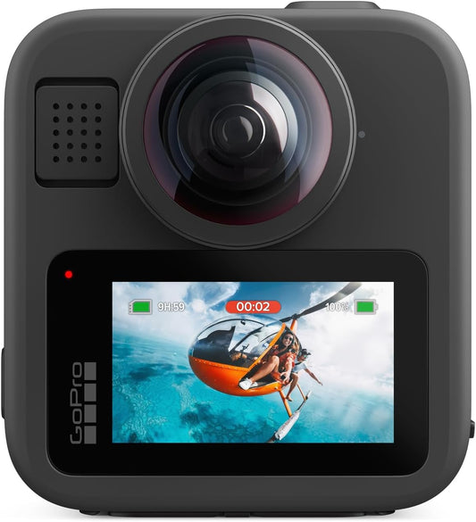GoPro MAX2 – wodoodporna kamera sportowa 360° + tradycyjna z ekranem dotykowym, sferyczne wideo 8K, zdjęcia 360° 29 MP, łatwe w wymianie obiektywy, stabilizacja HyperSmooth, 6 mikrofonów