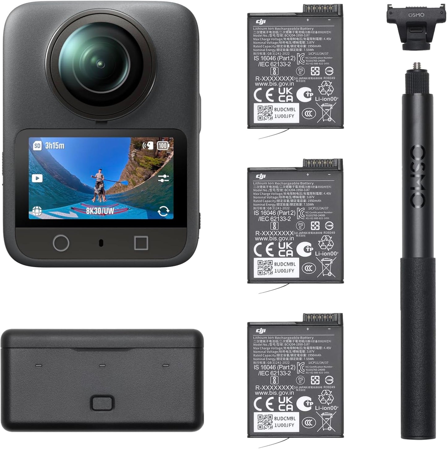DJI Osmo 360 Adventure Combo, kamera 360 z obrazem 360°, wydłużona żywotność baterii z 3 bateriami, natywne wideo 8K 360°, wideo 4K/120 kl./s i 170°, kamera sportowa do uprawiania sportu, vlog