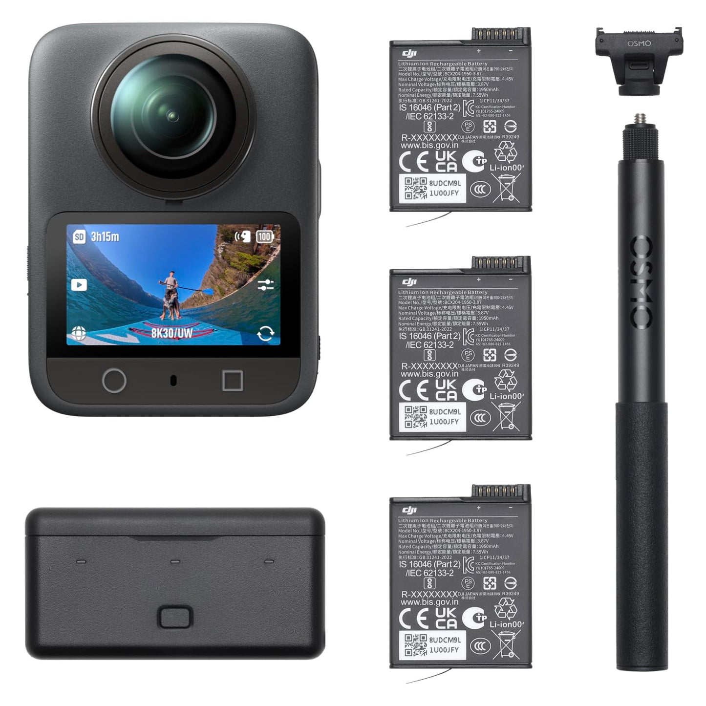 DJI Osmo 360 Adventure Combo, kamera 360 z obrazem 360°, wydłużona żywotność baterii z 3 bateriami, natywne wideo 8K 360°, wideo 4K/120 kl./s i 170°, kamera sportowa do uprawiania sportu, vlog
